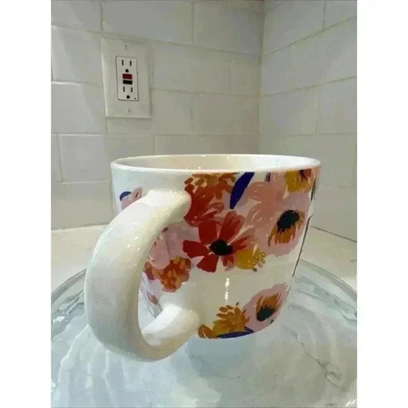 Opal House Mug "P" on White Background with Black Letter Spring Flowers - Picture 3 of 12